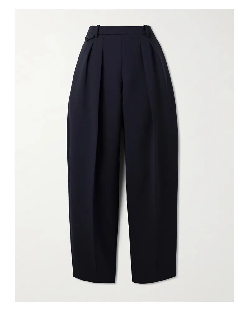 KHAITE Dugan Pleated Crepe Tapered Pants - Blue Blue
