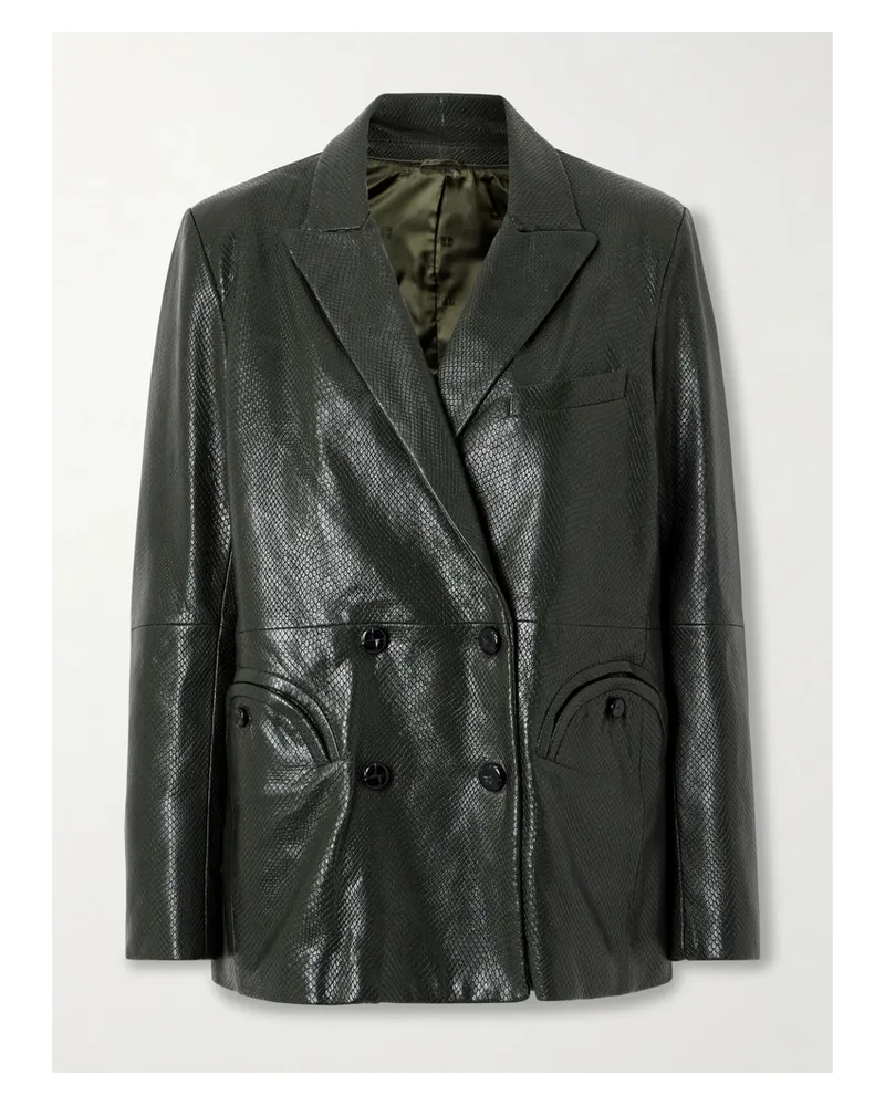 Blazé Milano Emera Doppelreihiger Trenchcoat Aus Leder Mit Schlangeneffekt - Grün Grün