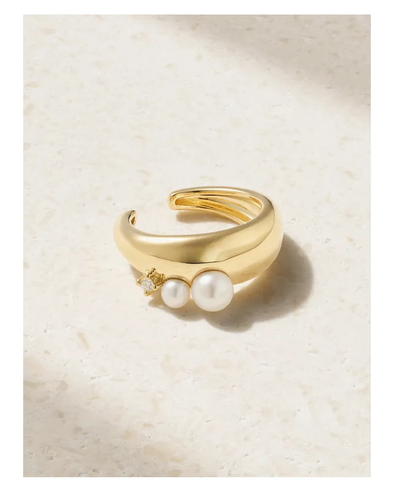 MIZUKI Ear Cuff Aus 14 Karat Gold Mit Perlen Und Diamant Gold