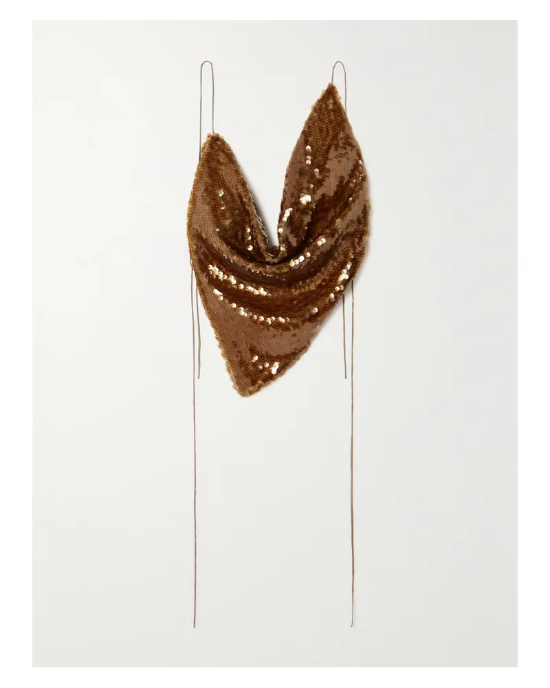 A.W.A.K.E. Rückenfreies Neckholder-oberteil Aus Tüll Mit Pailletten Und Falten - Braun Braun