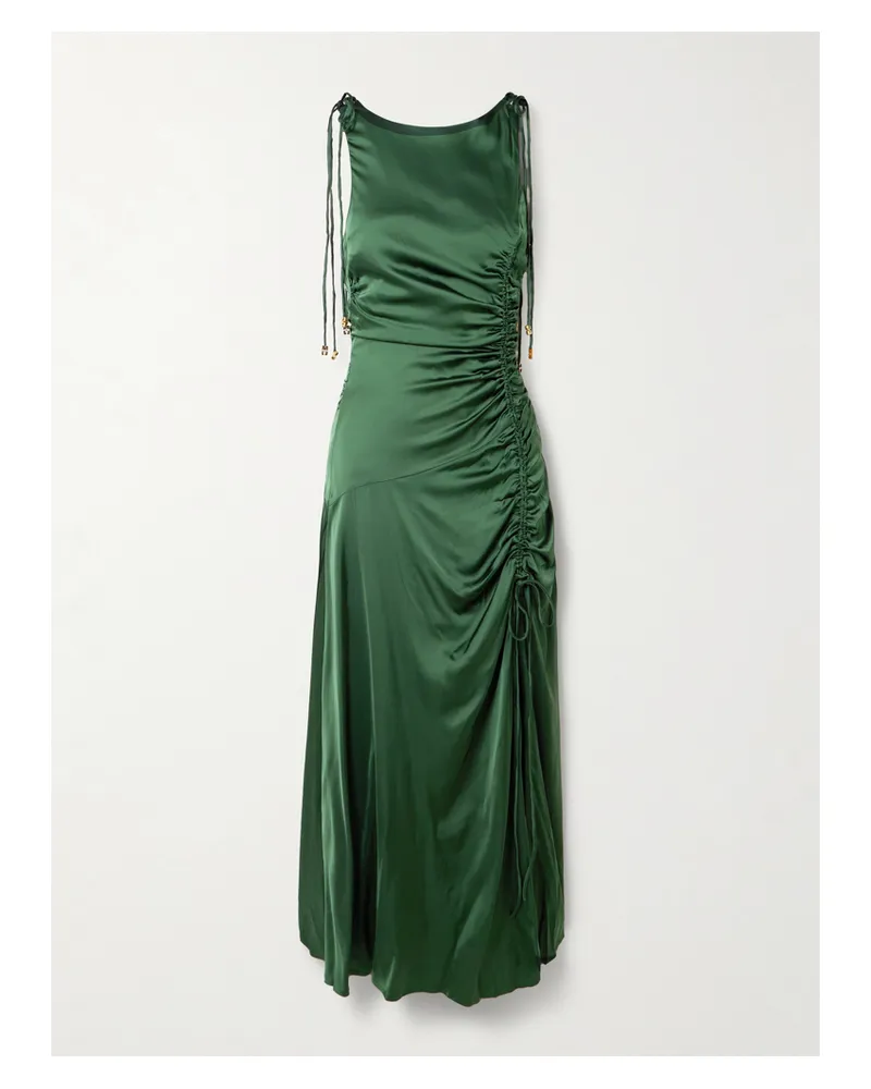Ganni Midikleid Aus Satin Mit Raffungen Und Verzierungen Zum Binden - Grün Grün