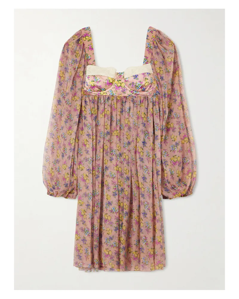 Dolce & Gabbana Lace-trimmed Floral-print Silk-blend Satin And Chiffon Mini Dress - Pink Pink