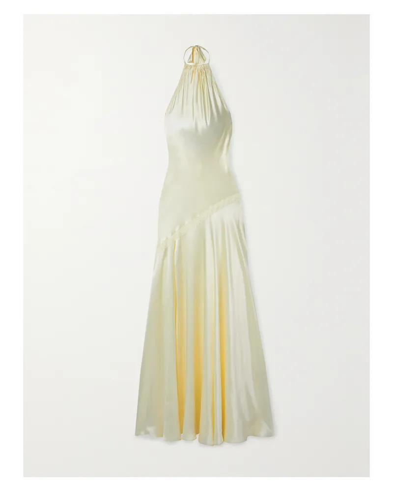 LoveShackFancy Braylon Neckholder-robe Aus Seidensatin Mit Spitzenbesätzen - Elfenbein Elfenbein