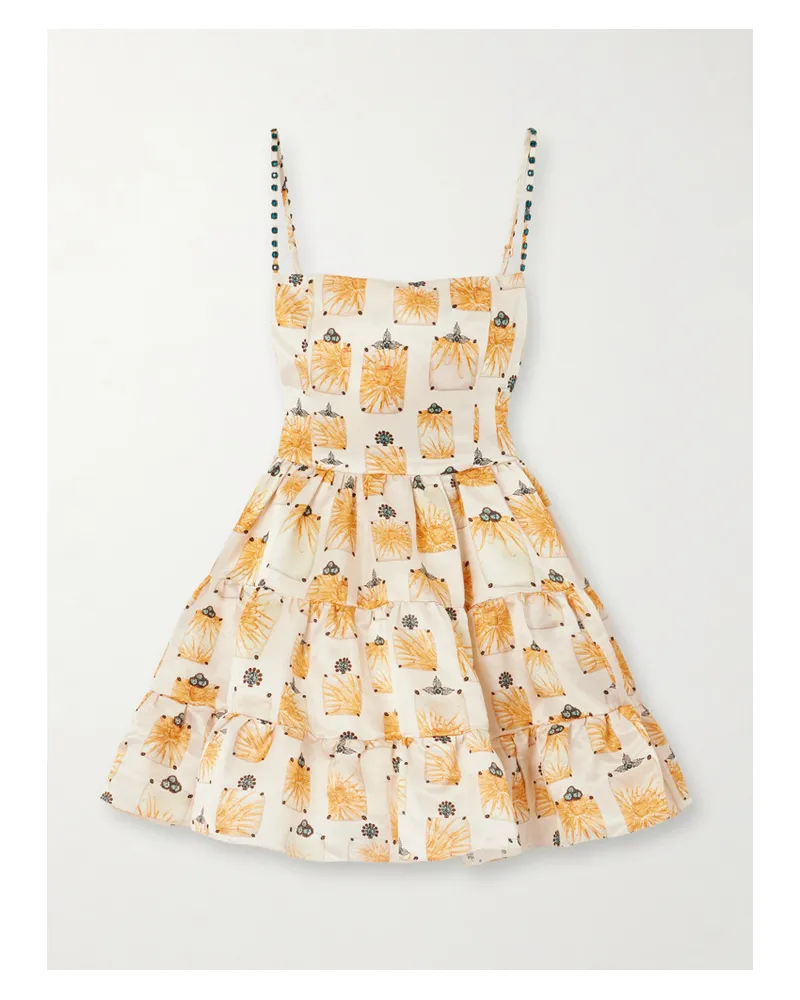 AGUA BENDITA Lima Minikleid Aus Bedruckter Faille Aus Einer Leinen-seidenmischung - Creme Creme