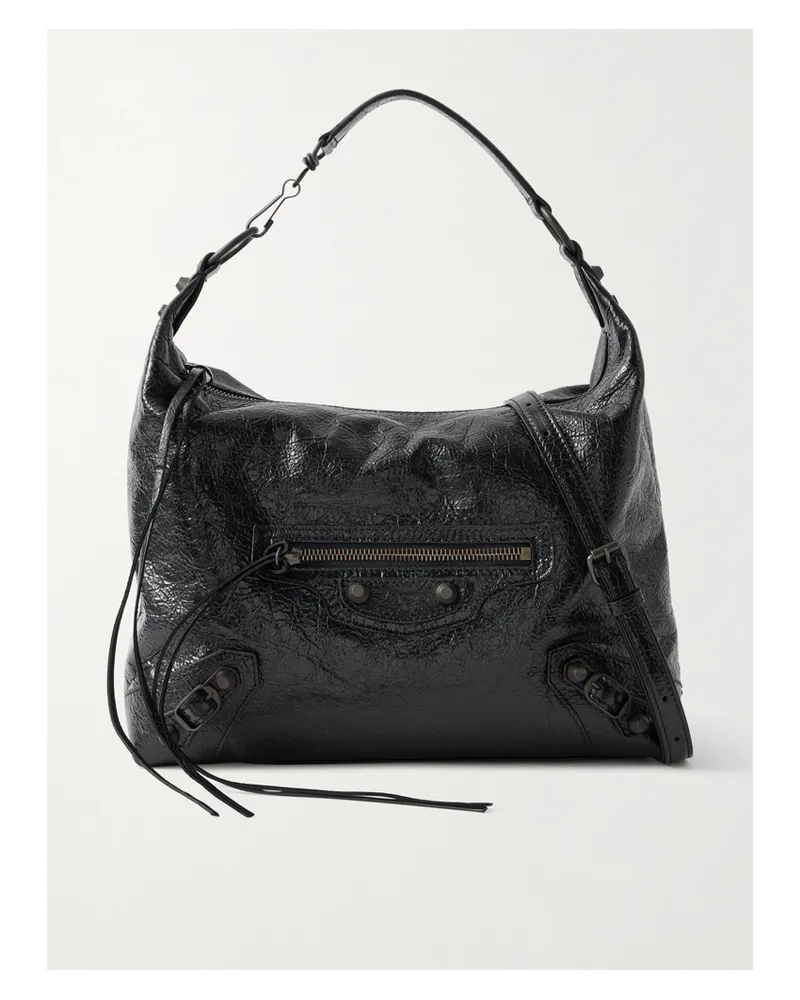 Balenciaga Le City Small Embellished Textured-leather Shoulder Bag - Black Black