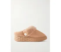 Diamond Shearling Mules - Brown