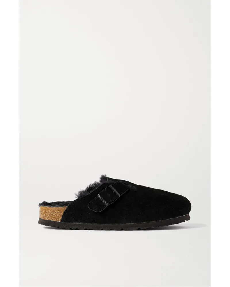 Birkenstock Boston Slippers aus Veloursleder Schwarz