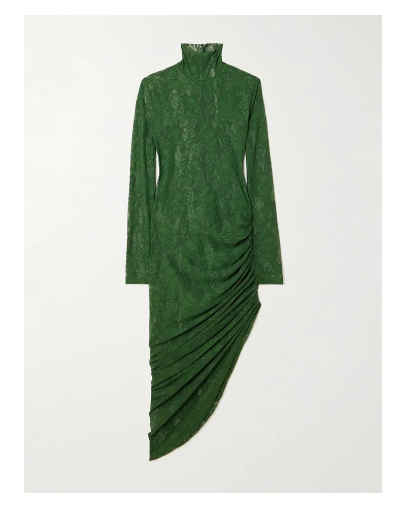 Norma Kamali Asymmetrisches Kleid Aus Stretch-spitze Mit Stehkragen Und Raffung - Grün Grün