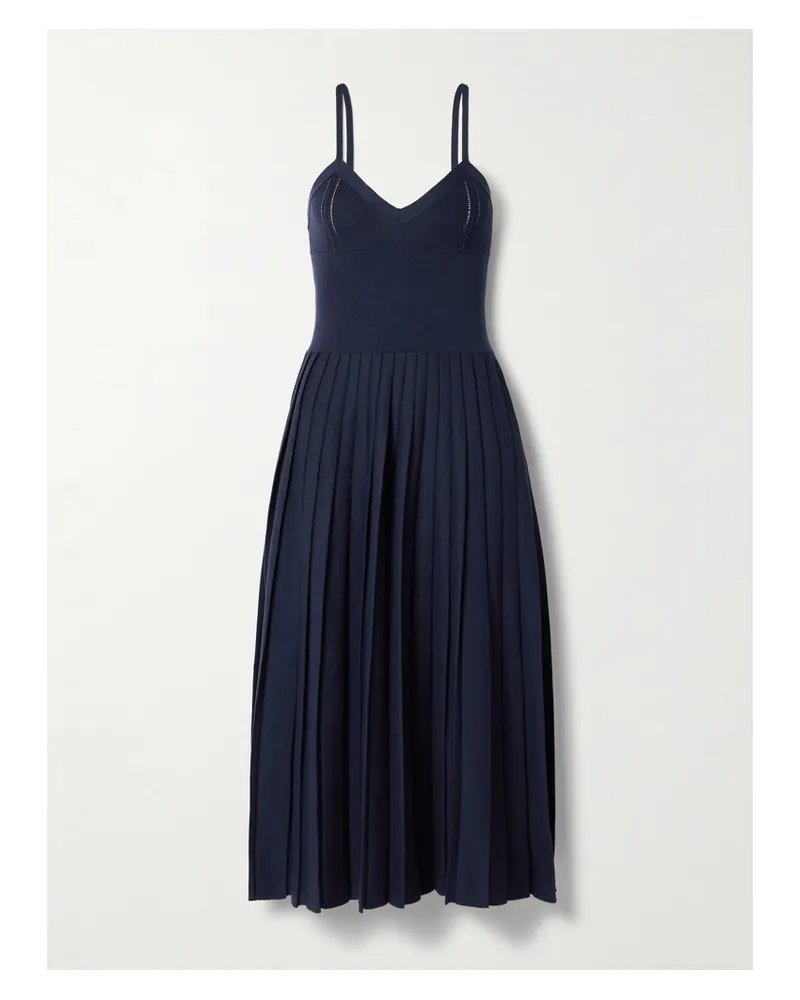 KHAITE Elio Midikleid Aus Einer Wollmischung Mit Besätzen Aus Pointelle-strick Und Falten - Blau Blau