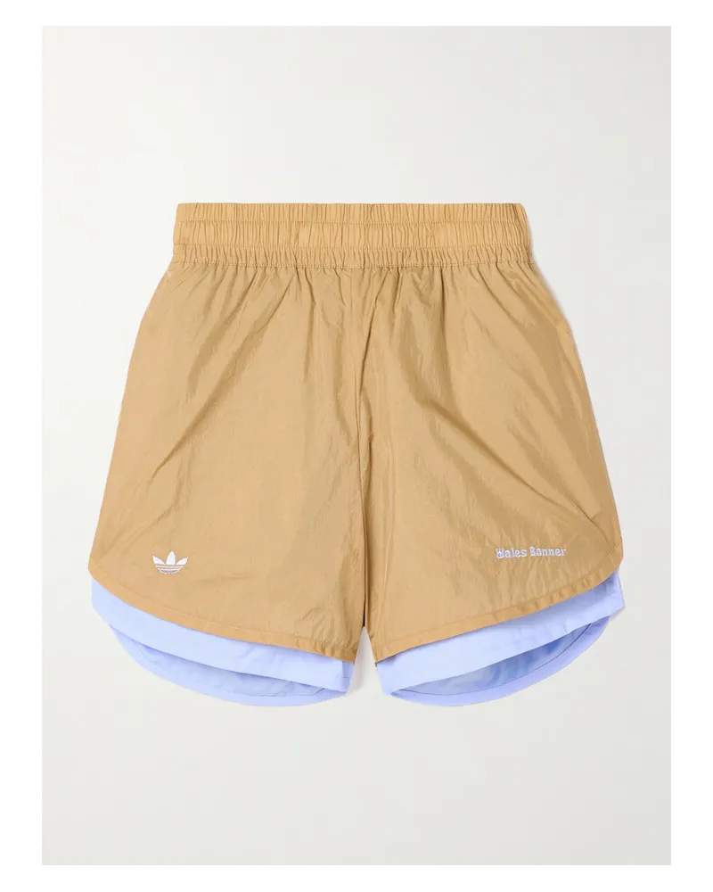 adidas Wales Bonner Mehrlagige Shorts aus Recyceltem Shell und Baumwollpopeline Neutral