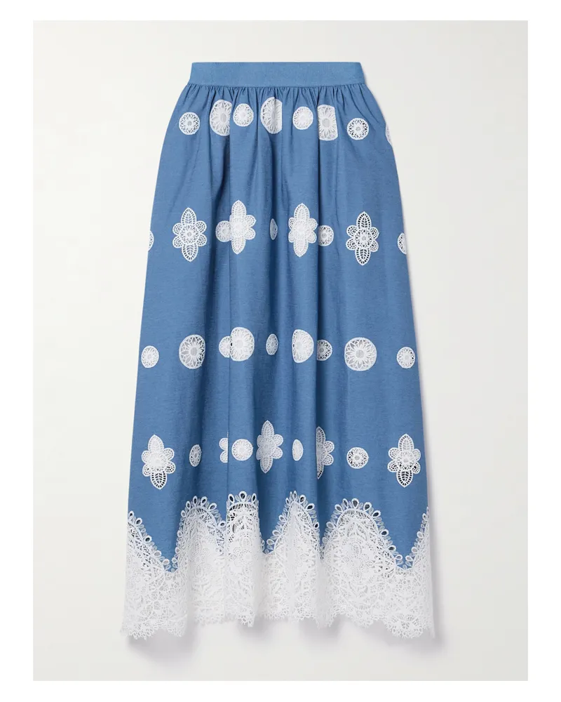 Borgo De Nor Rhea Midirock Aus Chambray Mit Besätzen Aus Gehäkelter Spitze - Blau Blau