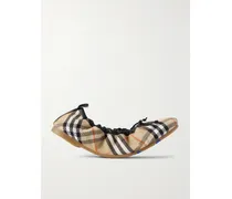 Leather-trimmed Checked Canvas Ballet Flats - Neutrals