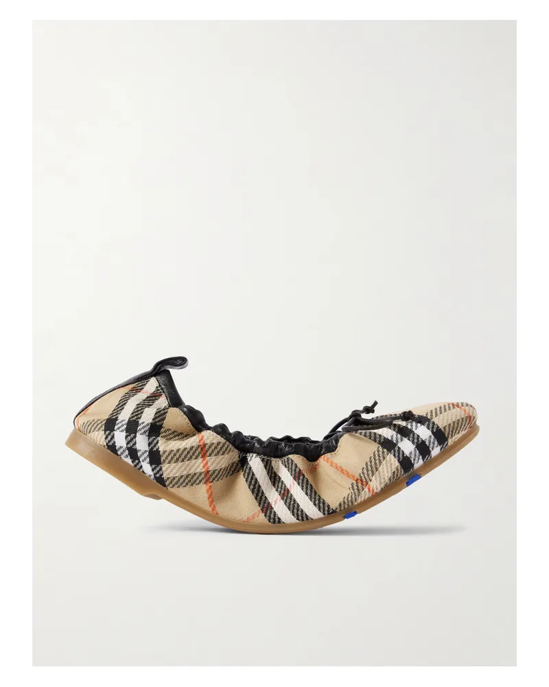 Burberry Leather-trimmed Checked Canvas Ballet Flats - Neutrals Neutrals