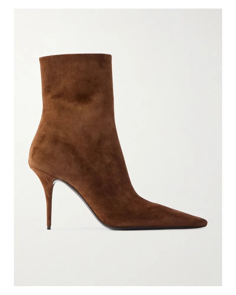Saint Laurent Ashley Suede Ankle Boots - Brown Brown