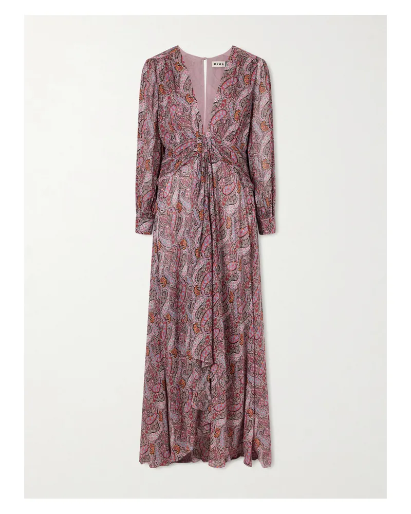RIXO Meera Gathered Paisley-print Chiffon Maxi Dress - Pink Pink