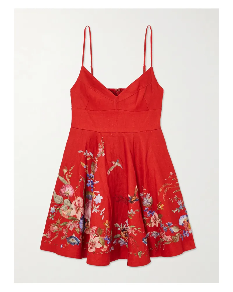 Zimmermann Patience Midikleid Aus Leinen Mit Blumenprint - Rot Rot