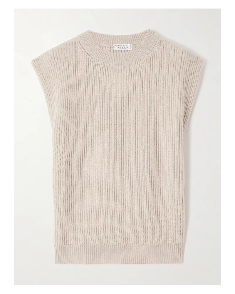 Brunello Cucinelli Ärmelloser Pullover Aus Einer Gerippten Mischung Aus Wolle, Kaschmir Und Seide - Neutral Neutral