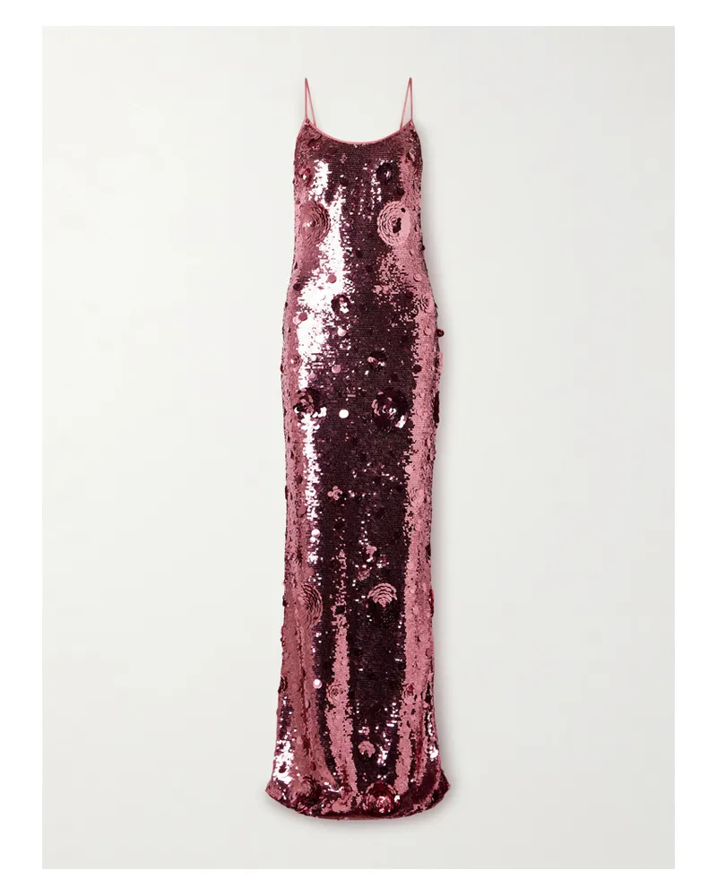 The New Arrivals Ilkyaz Ozel Isis In Fleur De Fleurs Maxikleid Aus Crêpe Mit Pailletten - Pink Pink