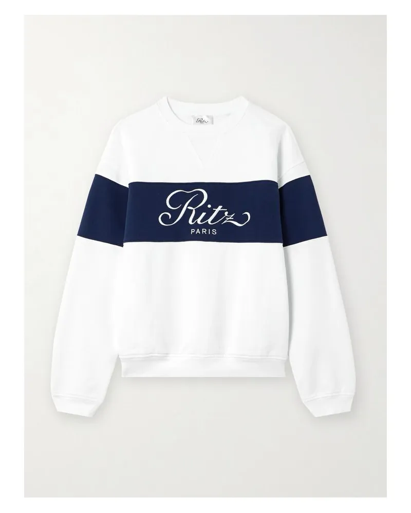 Frame Denim Ritz Paris Zweifarbiges Sweatshirt Aus Baumwoll-jersey Mit Stickereien - Weiß Weiß