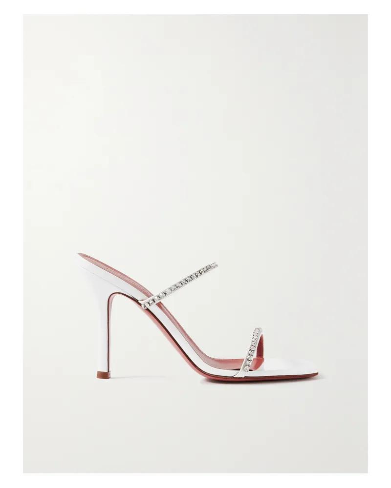 Amina Muaddi Gilda Mules Aus Lackleder Mit Kristallen - Weiß Weiß