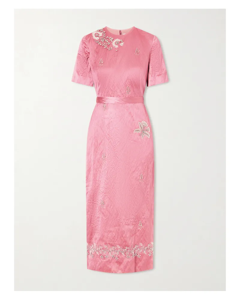 Erdem Embellished Crinkled-satin Midi Dress - Pink Pink