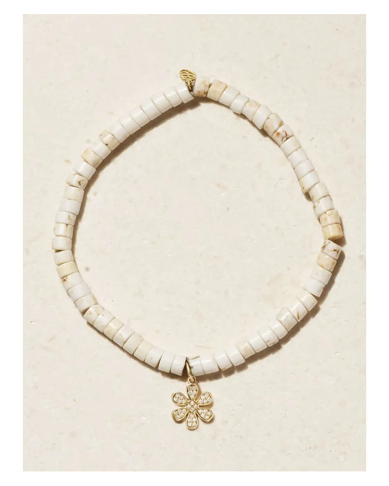 Sydney Evan Mini Pavé Daisy Armband Mit Türkisen, Diamanten Und Details Aus 14 Karat Gold Gold