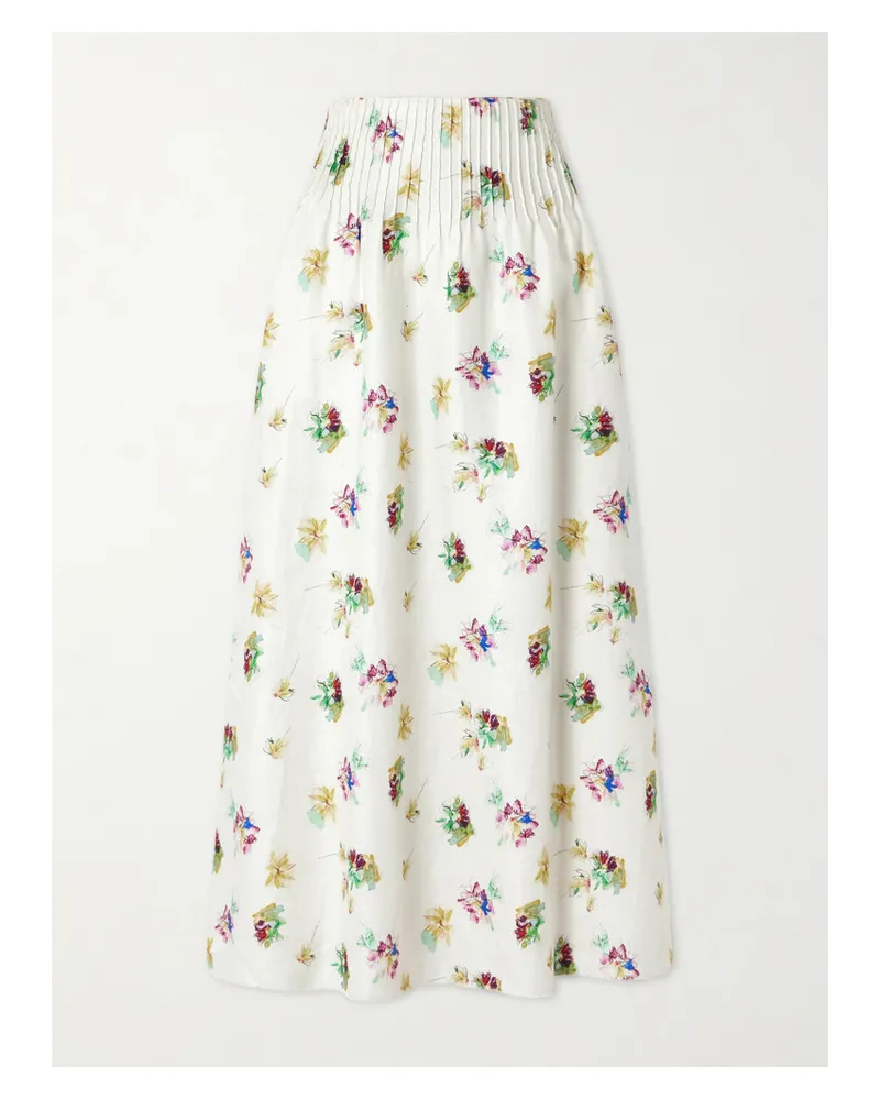 Gabriela Hearst Penelope Pintucked Floral-print Linen-twill Maxi Skirt - Neutrals Neutrals