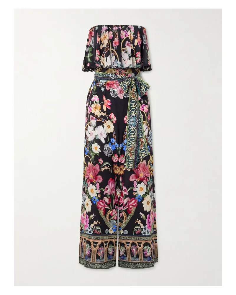 Camilla Trägerloser Jumpsuit Aus Bedrucktem Crêpe De Chine Aus Seide Mit Verzierungen - Schwarz Schwarz