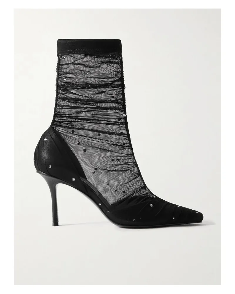 Jimmy Choo Lotta Ab 85 Sock Boots Aus Satin Und Tüll Mit Kristallen - Schwarz Schwarz