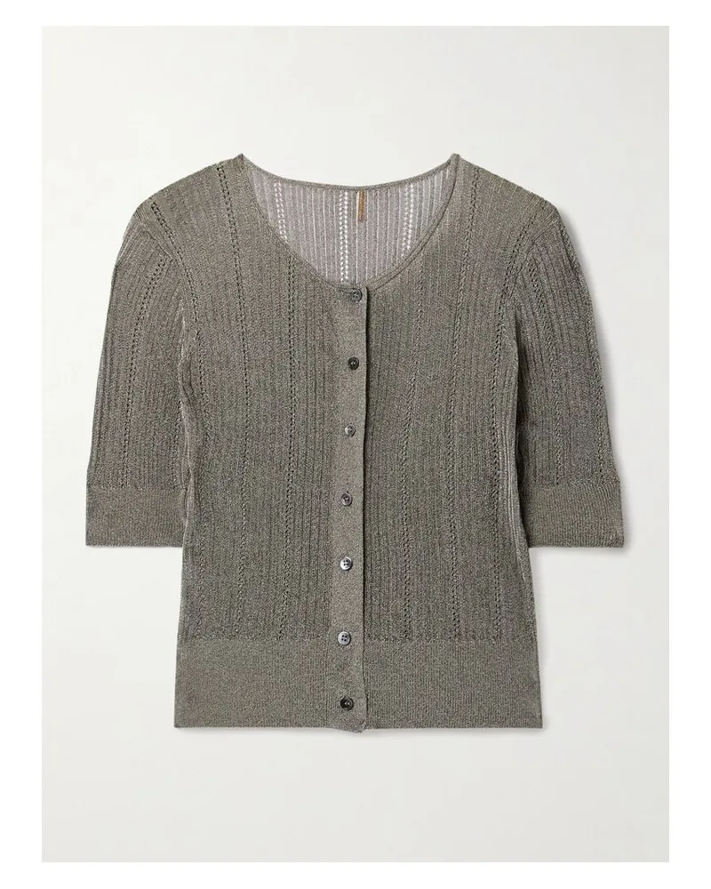 Adam Lippes Cardigan In Rippstrick Mit Pointelle-details In Metallic-optik - Braun Braun