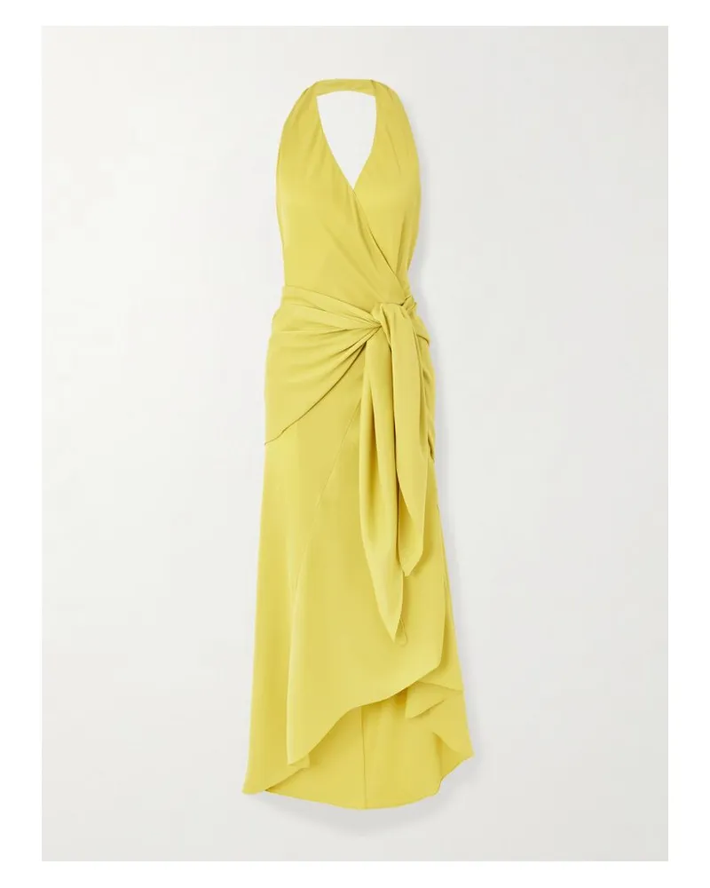 Cortana Banane Asymmetrisches Neckholder-wickelkleid Aus Seiden-crêpe - Gelb Gelb