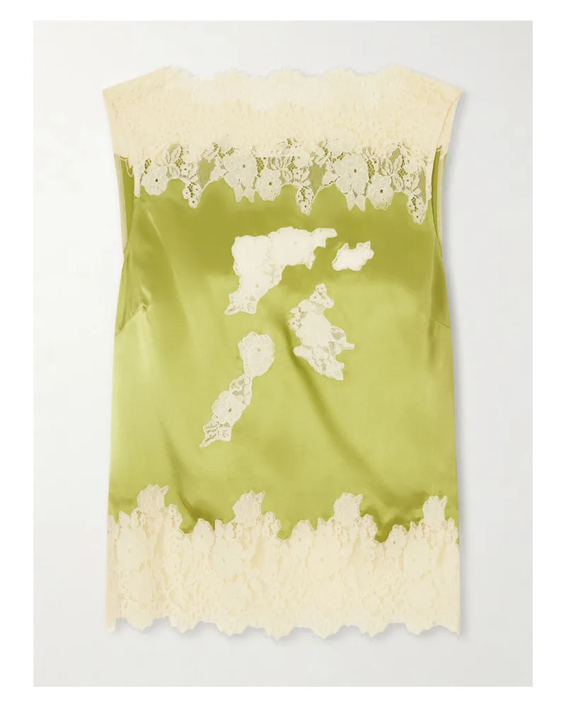 DÔEN Viviane Lace-trimmed Silk-satin Top - Green Green
