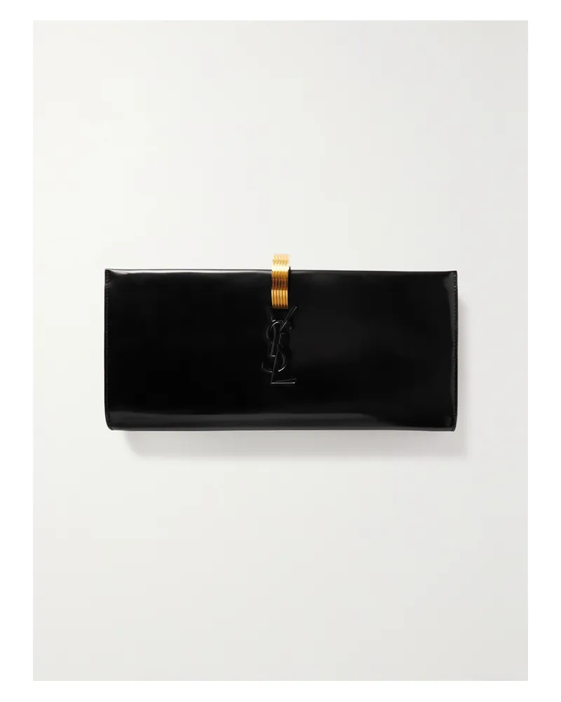 Saint Laurent Daria Patent-leather Clutch - Black Black