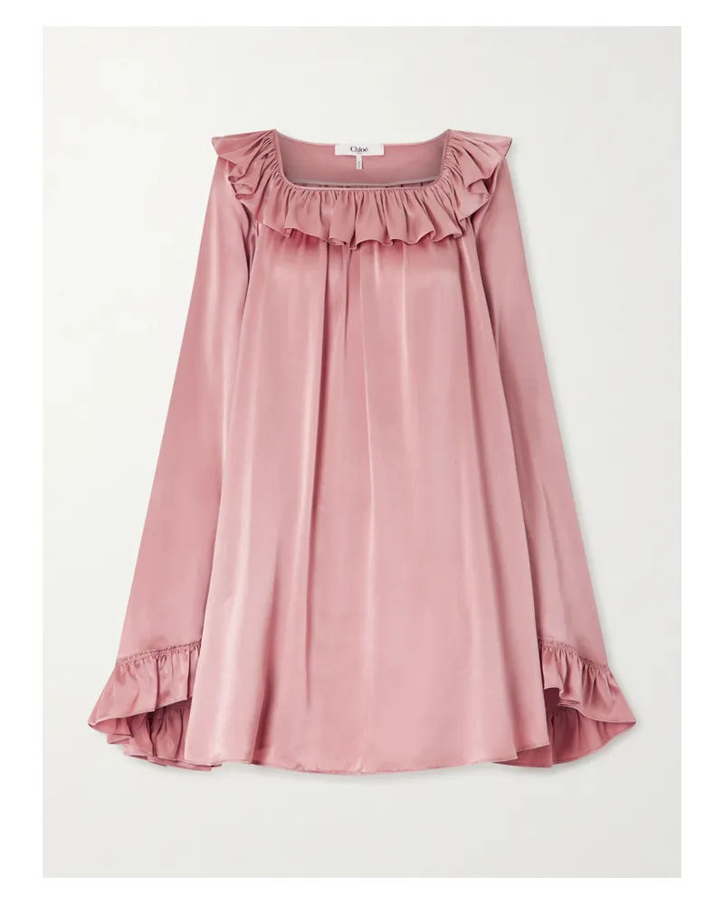 Chloé Ruffled Silk-satin Mini Dress - Pink Pink