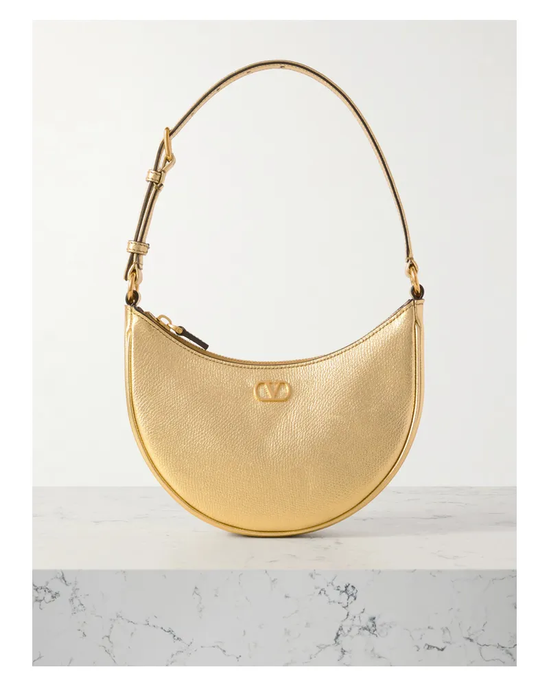 Valentino Garavani Vlogo Kleine Schultertasche Aus Strukturiertem Metallic-leder - Gold Gold