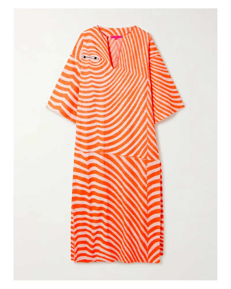 The Elder Statesman Kaftan Aus Baumwollfrottee Mit Streifen Und Stickerei - Orange Orange