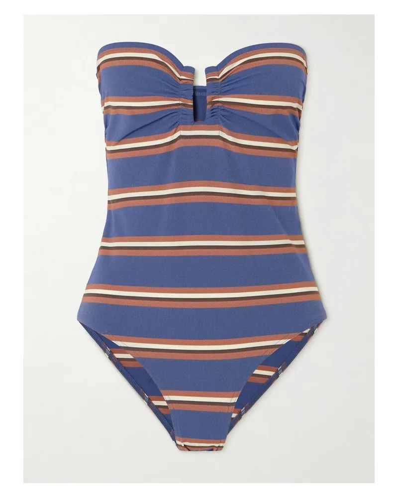 Eres Marinière Amiral Trägerloser Badeanzug Aus Gestreiftem Jacquard - Blau Blau