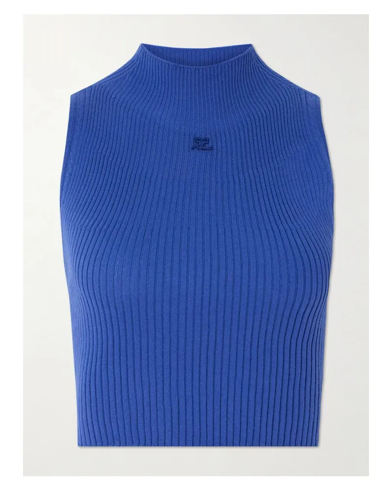 Courrèges Verkürztes Tanktop Aus Einer Gerippten Baumwoll-merinowollmischung Mit Applikation - Blau Blau