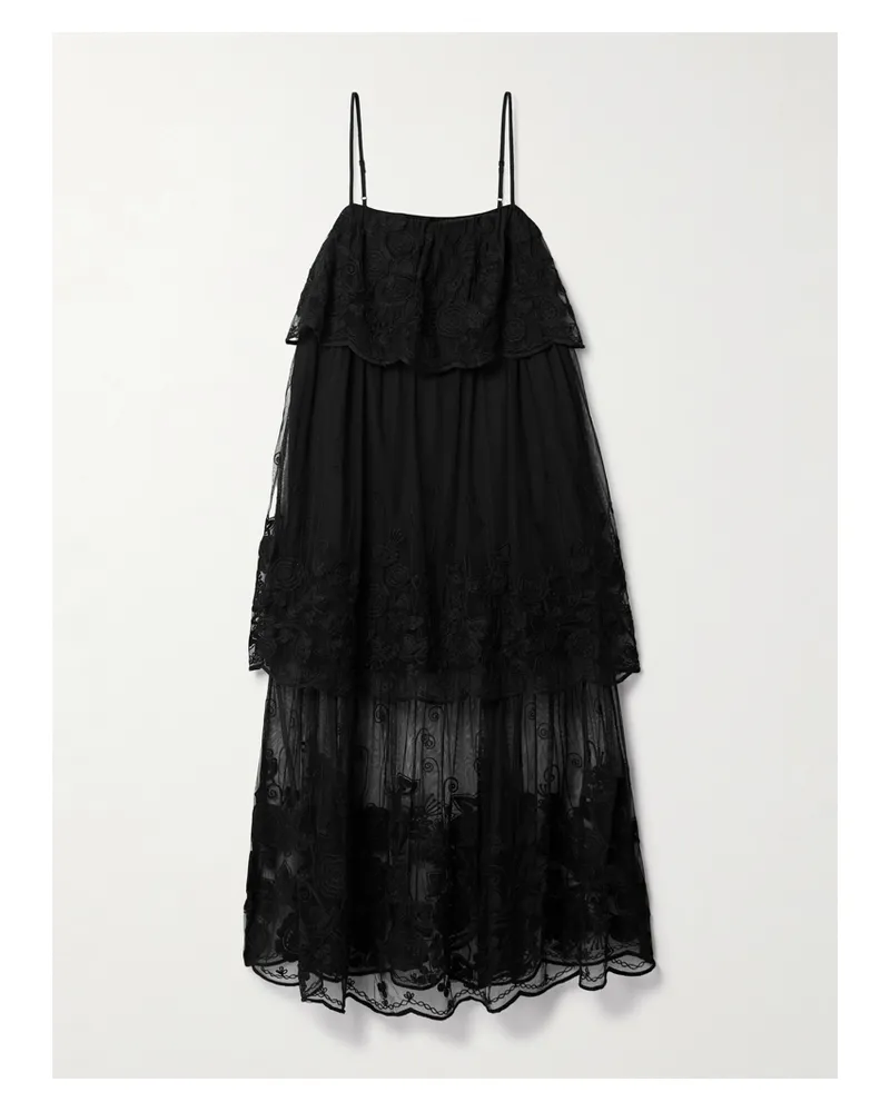 Sea Arielle Midikleid Aus Tüll Mit Stickereien - Schwarz Schwarz