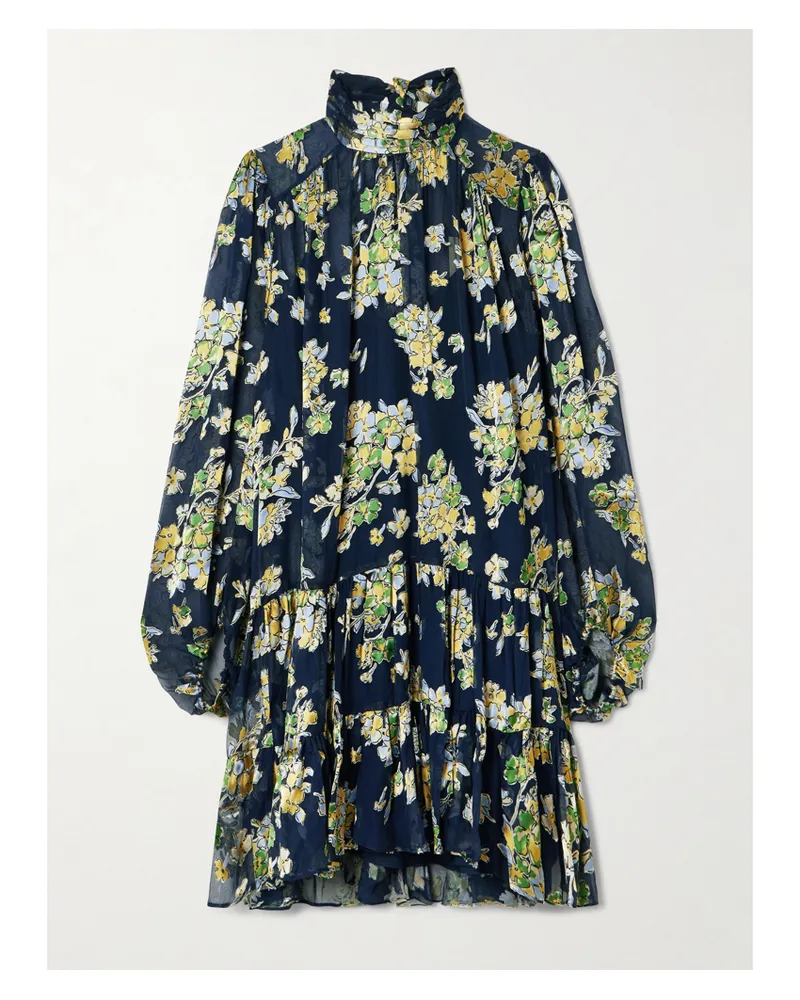 RIXO Anaya Minikleid Aus Chiffon Und Devoré-samt Mit Schluppe - Blau Blau