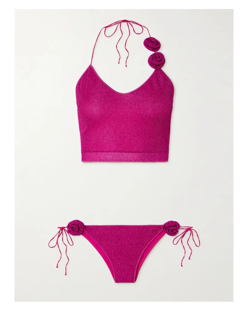 Oséree Lumière Rose Bikini In Metallic-optik Mit Applikationen - Pink Pink