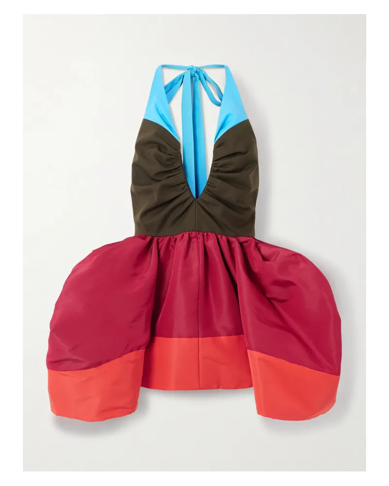 Christopher John Rogers Halterneck Silk And Cotton-blend Twill Top - Red Red