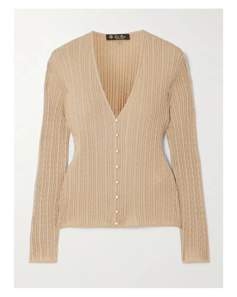 Loro Piana Rimella Cardigan Aus Einer Kaschmir-seidenmischung In Zopfstrick - Creme Creme