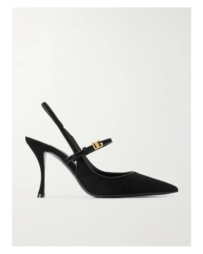 Dolce & Gabbana Italian Tailoring Slingback-pumps Aus Veloursleder Mit Besätzen Aus Leder - Schwarz Schwarz