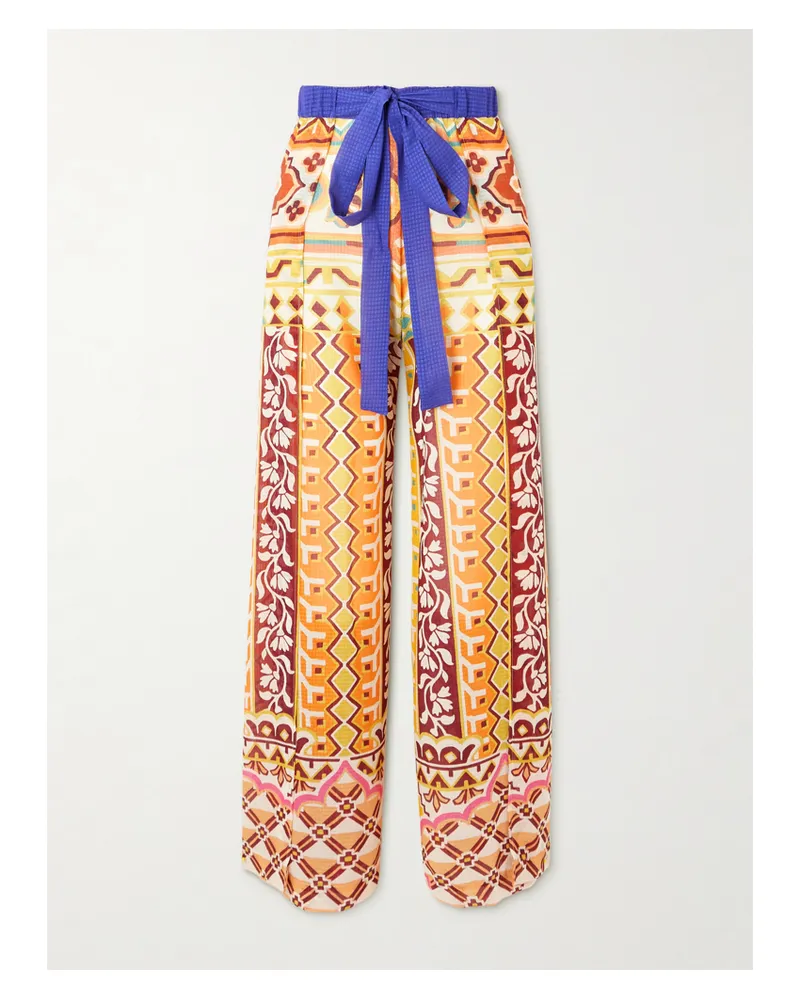 Etro Hose Mit Weitem Bein Aus Glänzendem, Bedrucktem Jacquard Mit Bindegürtel - Mehrfarbig Mehrfarbig