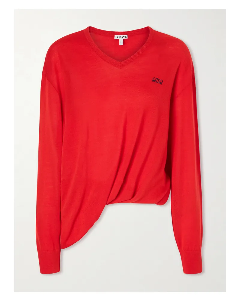 Loewe Asymmetrischer Cardigan Aus Einer Wollmischung Mit Stickerei - Rot Rot