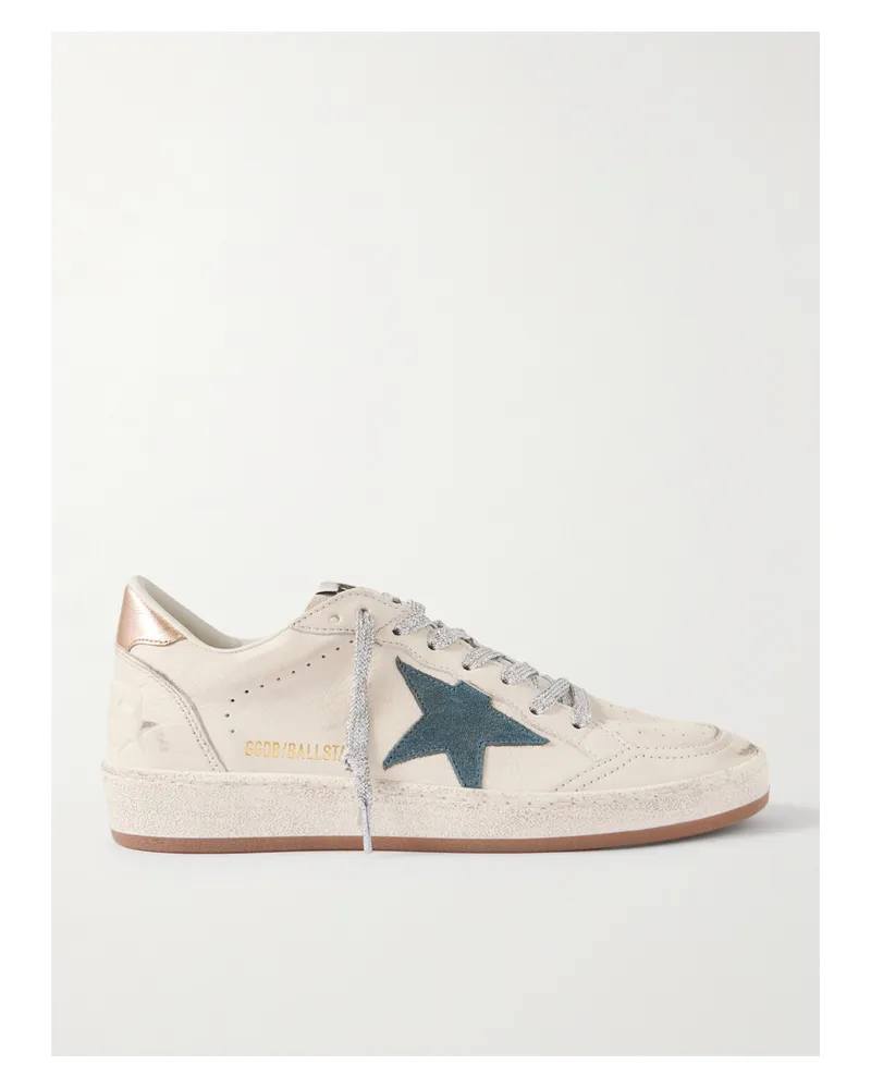 Golden Goose Ball Star Distressed Suede-trimmed Leather Sneakers - White White