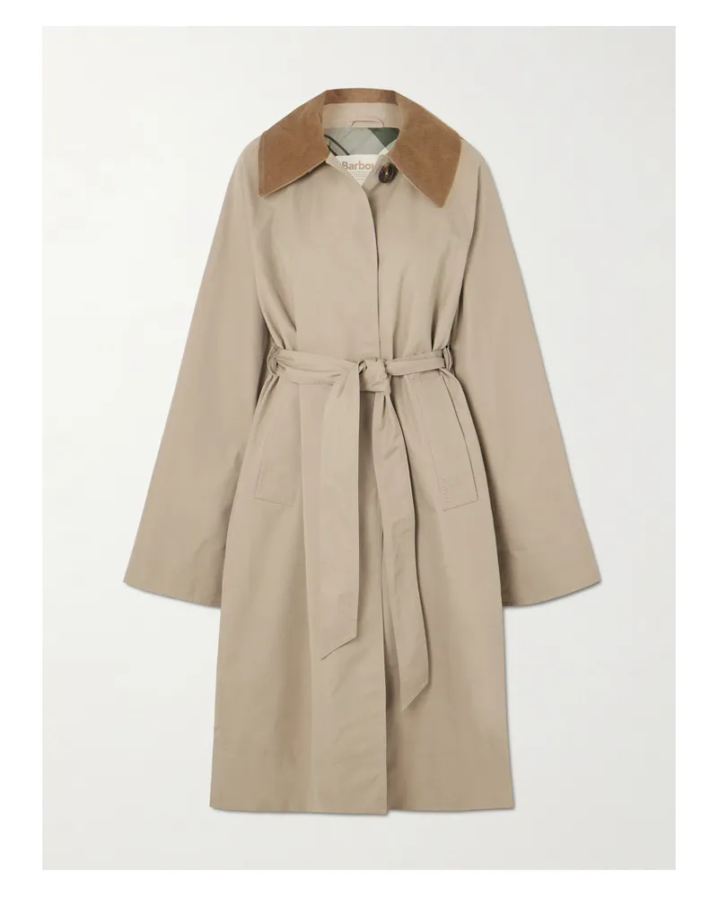 Barbour Reagan Belted Corduroy-trimmed Cotton-blend Twill Trench Coat - Neutrals Neutrals