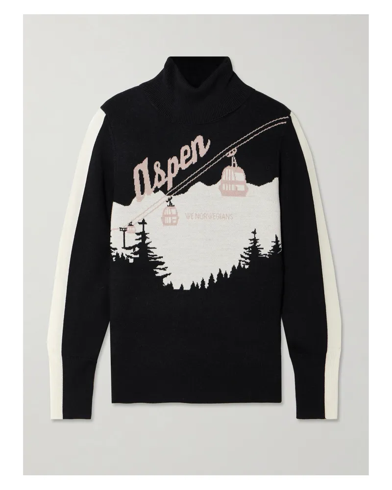 WE NORWEGIANS Afterski Rollkragenpullover Aus Merinowolle In Jacquard-strick - Schwarz Schwarz