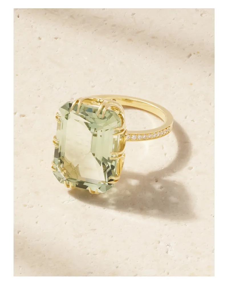 Ileana Makri Solitaire Ring Aus 18 Karat Gold Mit Prasiolith Und Diamanten - Grün Grün